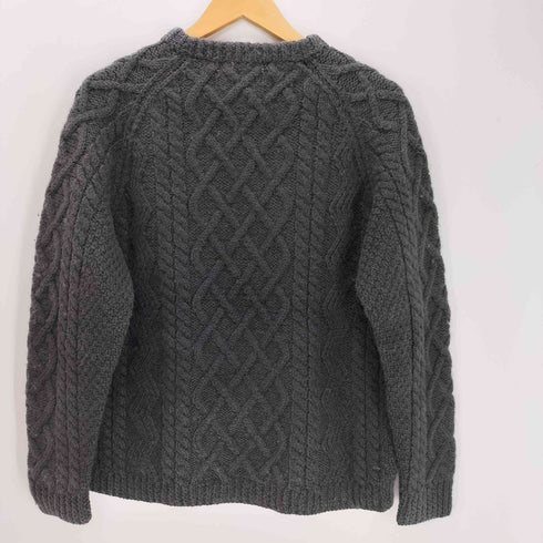 HAND KNITTED 後染め PURE NEW WOOL クルーネック アラン ニット フィッシャーマン ニット メンズ