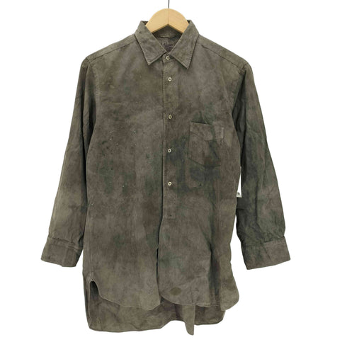 60S Kanebo SANFORIZED 泥染め オーバーダイ 非対称 フラップ ステッチ L/S シャツ マチ付き メンズ