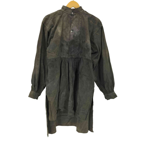 1900~30S French Antique リネン スモック プルオーバー グランパ シャツ スタンドカラー メンズ
