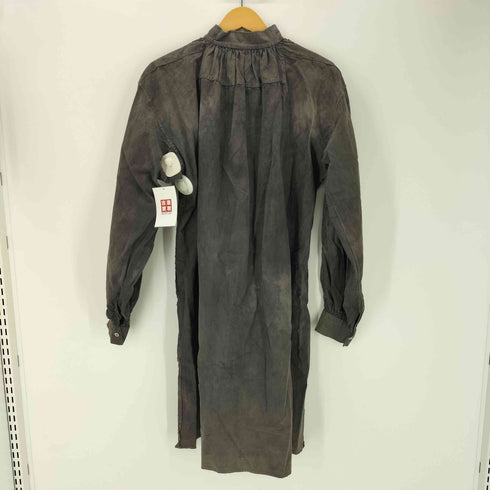 1900~30S French Antique リネン スモック プルオーバー グランパ シャツ スタンドカラー メンズ