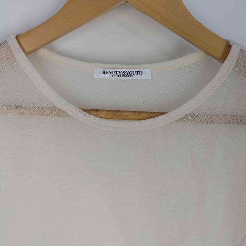 ビューティーアンドユースユナイテッドアローズ BEAUTY & YOUTH UNITED ARROWS シアー 5分袖 クルーネック Tシャツ レディース