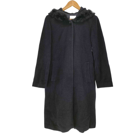 エル ELLE WOOL&CASHMERE カシミヤ混ウール フードファー ステンカラーコート レディース JPN:38