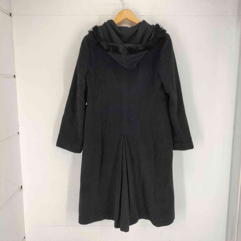 エル ELLE WOOL&CASHMERE カシミヤ混ウール フードファー ステンカラーコート レディース JPN:38