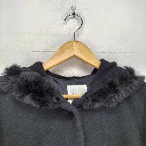 エル ELLE WOOL&CASHMERE カシミヤ混ウール フードファー ステンカラーコート レディース JPN:38