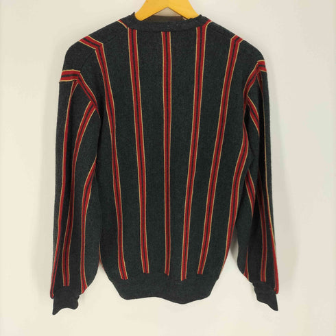 クロコダイル crocodile ロゴ刺繍 ストライプ アクリル ウール L/S Vネック ニット セーター メンズ import:L