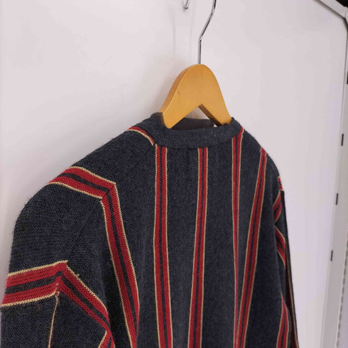 クロコダイル crocodile ロゴ刺繍 ストライプ アクリル ウール L/S Vネック ニット セーター メンズ import:L