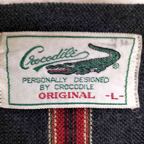 クロコダイル crocodile ロゴ刺繍 ストライプ アクリル ウール L/S Vネック ニット セーター メンズ import:L