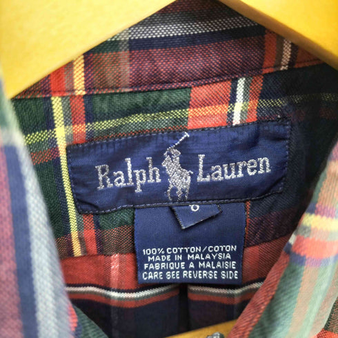 ラルフローレン RALPH LAUREN 90S マレーシア製 ポニー刺繍 マドラスチェック B.D L/S シャツ メンズ 8