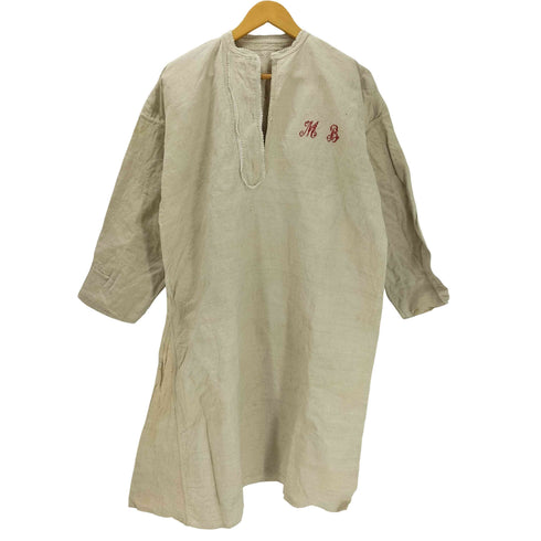 1930~1940S French Antique リネン スモック シャンブルス ドレス ワンピース チュニック M B イニシャル 刺繍 生成り レディース