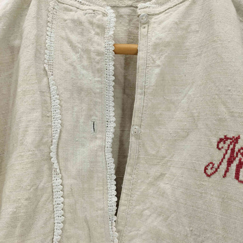 1930~1940S French Antique リネン スモック シャンブルス ドレス ワンピース チュニック M B イニシャル 刺繍 生成り レディース