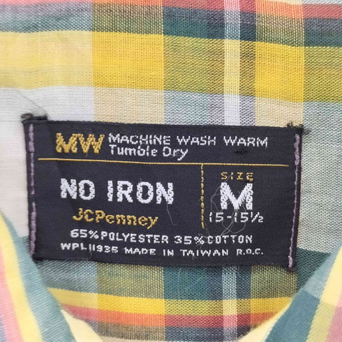 ジェーシーペニー JC Penney 70-80s 台湾製 襟芯 マドラスチェック オープンカラー 半袖シャツ メンズ M