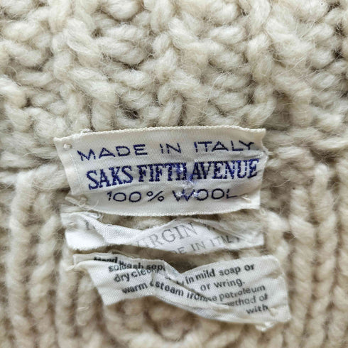 サックスフィフスアベニュー SAKS FIFTH AVENUE 70S イタリア製 VIRGIN WOOL バージン ウール モックネック フィッシャーマン ニット アラン ニット メンズ 18