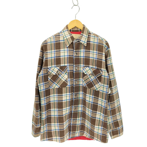 シアーズ Sears 70s 襟芯 裏地キルティング チェック柄 フランネルシャツ メンズ MEDIUM