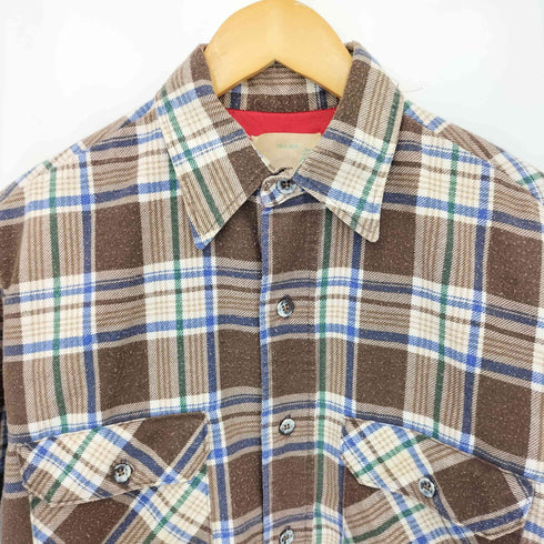 シアーズ Sears 70s 襟芯 裏地キルティング チェック柄 フランネルシャツ メンズ MEDIUM