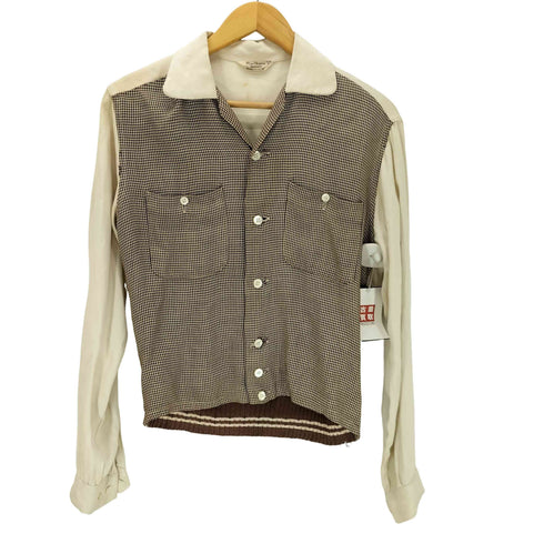 マルボロ Marlboro 50-60S Sportwear ハングトゥース 千鳥格子柄 切替 裾ニット 開襟 オープンカラー シャツ メンズ 14-14 1/2