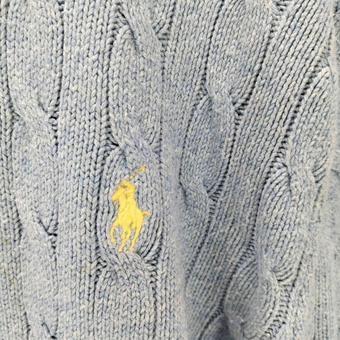 ポロバイラルフローレン Polo by RALPH LAUREN 00S ポニー刺繍 ハーフジップ ケーブル編み ハイネック タッサー シルク ニット セーター ビックサイズ メンズ XXL