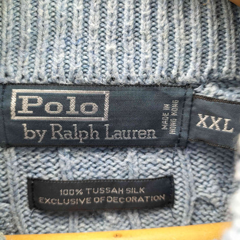 ポロバイラルフローレン Polo by RALPH LAUREN 00S ポニー刺繍 ハーフジップ ケーブル編み ハイネック タッサー シルク ニット セーター ビックサイズ メンズ XXL