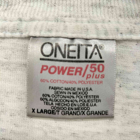 オニータ ONEITA POWER/50 plus USA製 90S コピーライト 1993年 発泡 プリント シングルステッチ 半袖 Tシャツ 霜降り メンズ import:XL