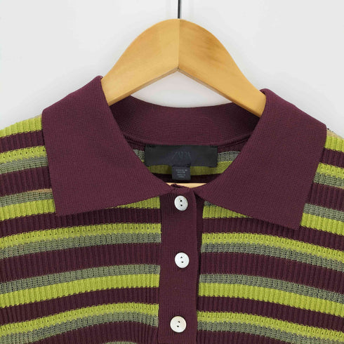 ザラ ZARA ストライプニットポロシャツ レディース import:M