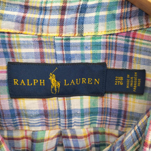 ラルフローレン RALPH LAUREN インド製 ポニー刺繍 リネン インドマドラス チェックシャツ メンズ 2XL