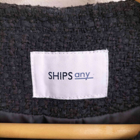 シップスエニィ SHIPS any 〈手洗い可能〉ツイード ノーカラー オーバー ジャケット レディース FREE