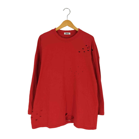 DING ダメージ加工 7分袖Tシャツ メンズ FREE