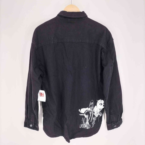 ザラ ZARA 19AW RELAXED FIT グラフィック プリント ワッペン デニム ジャケット メンズ import:L