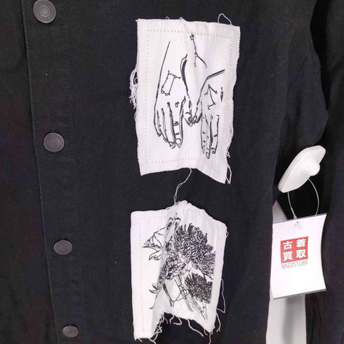 ザラ ZARA 19AW RELAXED FIT グラフィック プリント ワッペン デニム ジャケット メンズ import:L