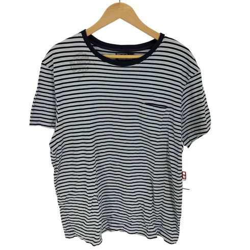 ポロバイラルフローレン Polo by RALPH LAUREN 90S ペルー製 CUSTOM FIT スタンプ プリント ボーダー S/S Tシャツ メンズ import:L