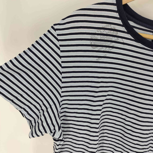 ポロバイラルフローレン Polo by RALPH LAUREN 90S ペルー製 CUSTOM FIT スタンプ プリント ボーダー S/S Tシャツ メンズ import:L