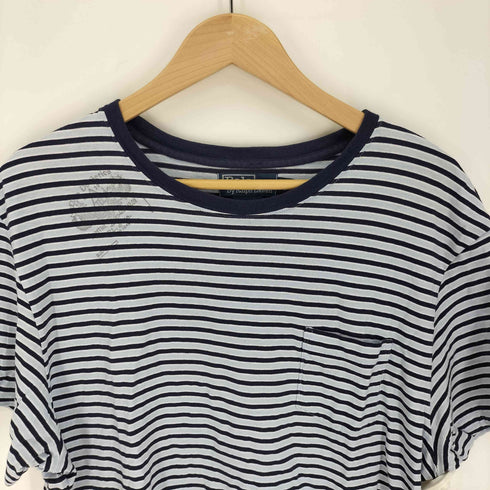 ポロバイラルフローレン Polo by RALPH LAUREN 90S ペルー製 CUSTOM FIT スタンプ プリント ボーダー S/S Tシャツ メンズ import:L