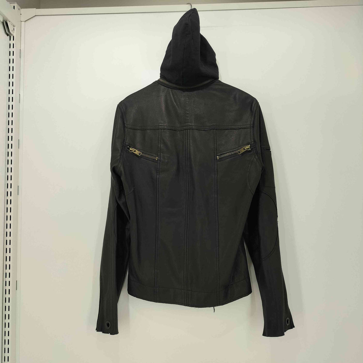 NICE COLLECTIVE ラムレザー フーデッド シングル ライダース 