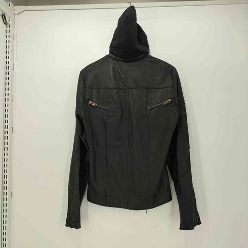 NICE COLLECTIVE ラムレザー フーデッド シングル ライダース ジャケット メンズ import:M
