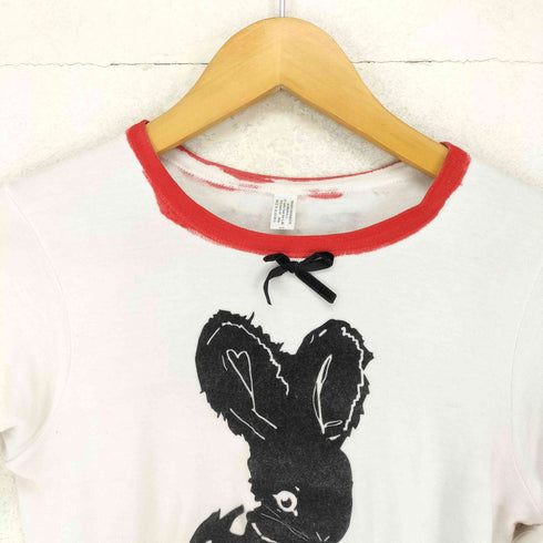 フロッキープリントリンガーTシャツ Y2K レディース