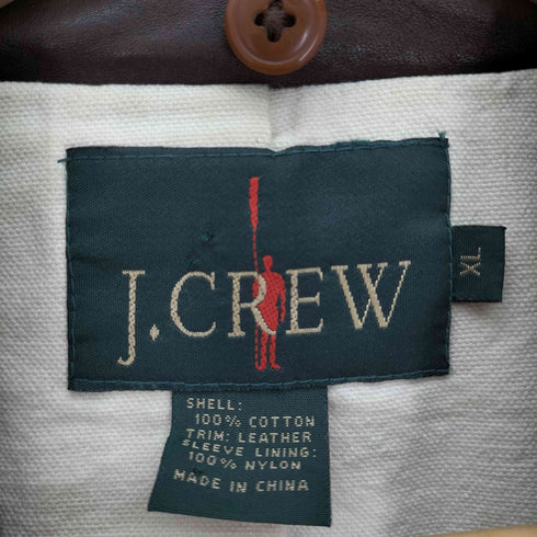 ジェイクルー J.CREW 90S 巨人タグ レザー襟 切替 木目ボタン 4ポケット コットン ダック地 カバーオール メンズ import:XL