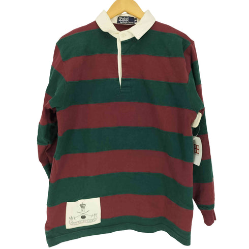 ポロバイラルフローレン Polo by RALPH LAUREN 90S ナンバリング ロゴ プリント ワッペン ボーダー コットン ラガー シャツ メンズ import:M