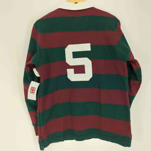 ポロバイラルフローレン Polo by RALPH LAUREN 90S ナンバリング ロゴ プリント ワッペン ボーダー コットン ラガー シャツ メンズ import:M
