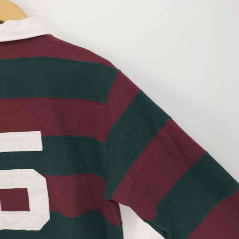 ポロバイラルフローレン Polo by RALPH LAUREN 90S ナンバリング ロゴ プリント ワッペン ボーダー コットン ラガー シャツ メンズ import:M