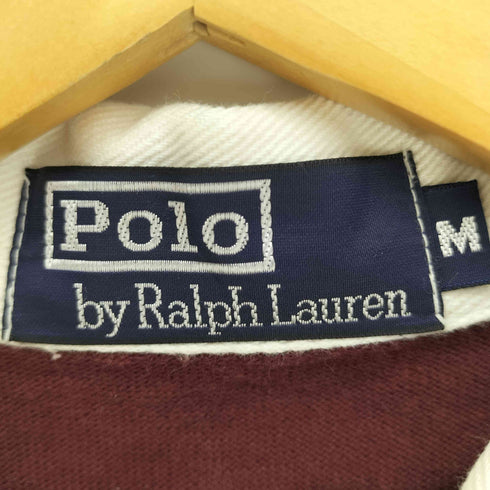 ポロバイラルフローレン Polo by RALPH LAUREN 90S ナンバリング ロゴ プリント ワッペン ボーダー コットン ラガー シャツ メンズ import:M