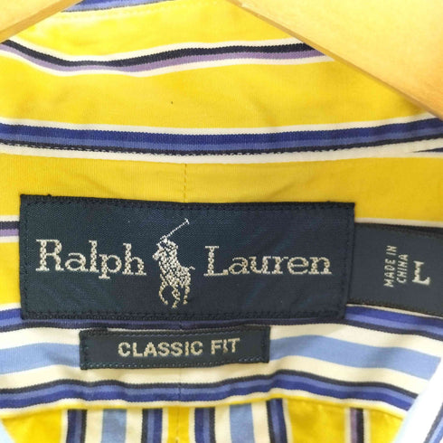 ラルフローレン RALPH LAUREN 90-00s CLASSIC FIT クラシック フィット ポニー刺繍 ストライプ ボタンダウン 長袖 シャツ ビックサイズ メンズ import:L