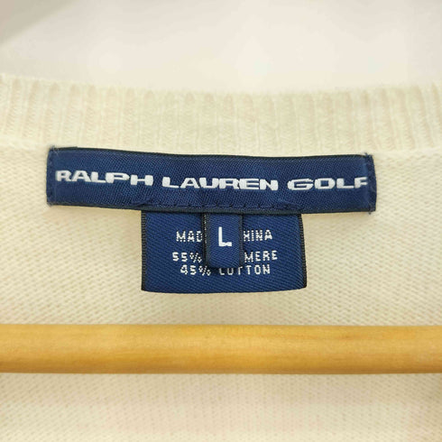ラルフローレンゴルフ RALPH LAUREN GOLF 90s ポニー刺繍 カシミヤコットン Vネックニット レディース import:L