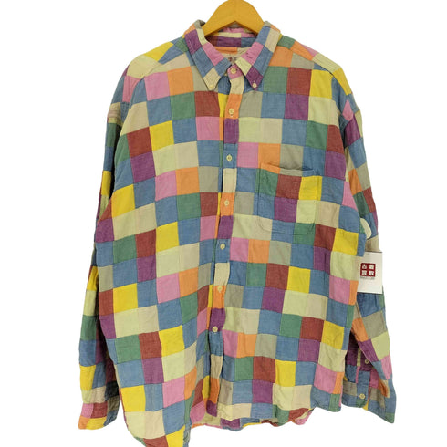 ジェイクルー J.CREW 90S チェック柄 巨人タグ パッチワーク B.D L/S コットン シャツ メンズ import:XL