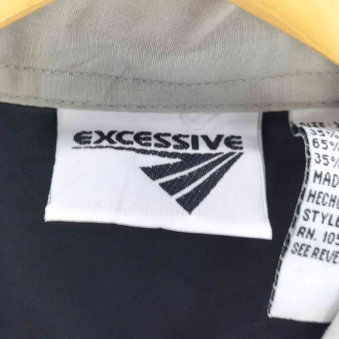 EXCESSIVE 65/35 ポリ コットン VINTAGE VINYL RECORDS 企業ロゴ 刺繍 バイカラー アシンメトリー ライン S/S ワーク シャツ メンズ import:XL