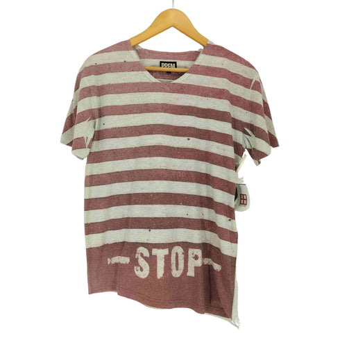 ピーピーエフエム PPFM 00S Y2K ボーダー転写プリントVネックTシャツ メンズ L