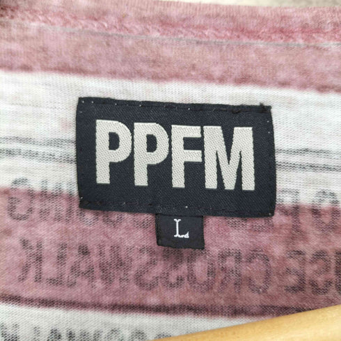 ピーピーエフエム PPFM 00S Y2K ボーダー転写プリントVネックTシャツ メンズ L