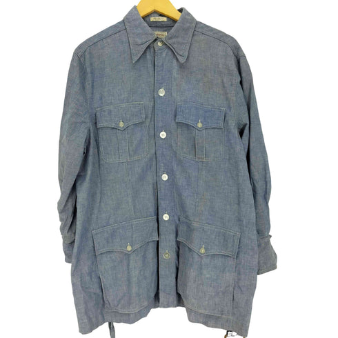 70S HATHAWAY デカ襟 フラップポケット ウエストベルト シャツ ジャケット メンズ import:L
