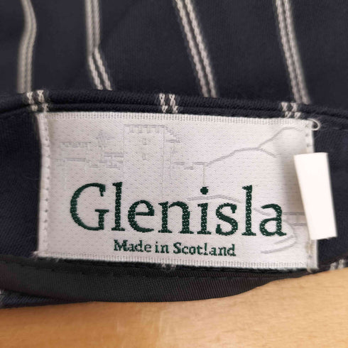 GLENISLA 英国製 ストライプ カウレザーウエストベルト ウール コットン ラップスカート レディース 34