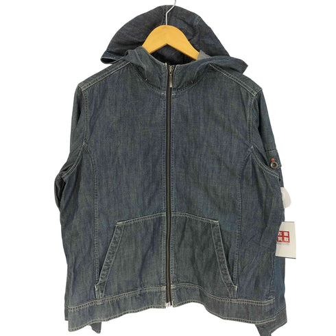 エディーバウアー Eddie Bauer 袖ポケット ステッチデザイン フーデッド スタンドネック デニム ジャケット メンズ import:L