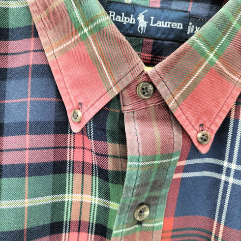 ラルフローレン RALPH LAUREN 90-00S ポニー無し マチ付き ボタンダウンシャツ ビッグサイズ タータンチェック メンズ XXXL