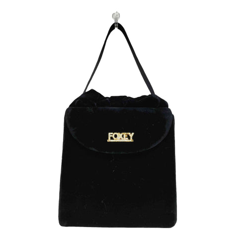 フォクシーニューヨーク FOXEY NEW YORK MADE IN ITALY ベロア調 ラインストーンロゴ スクエアバッグ レディース
